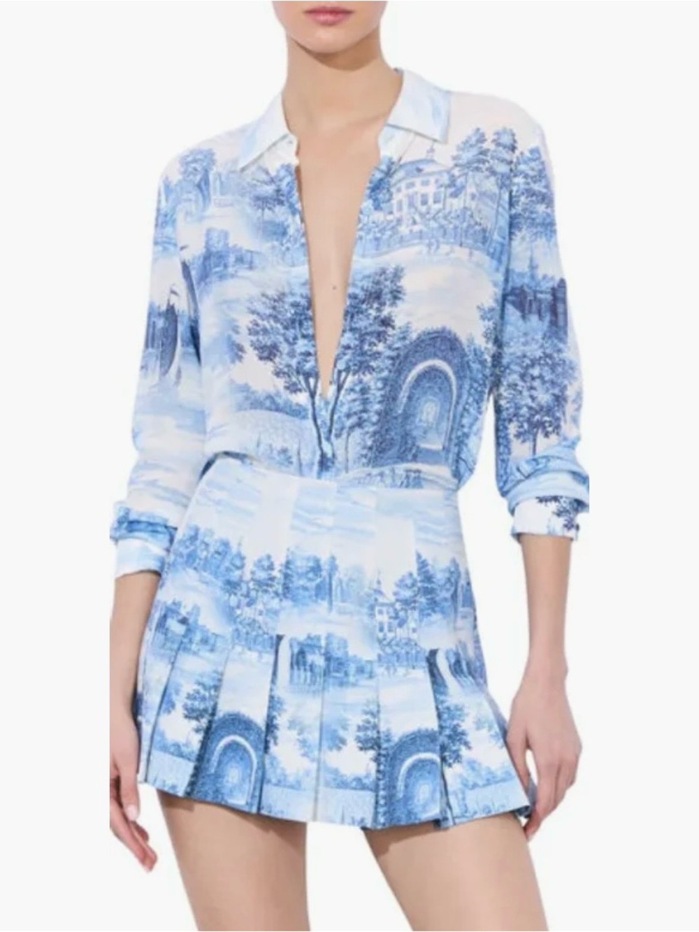 Alice + Olivia Blue and White Scenic Printed Skirt Set